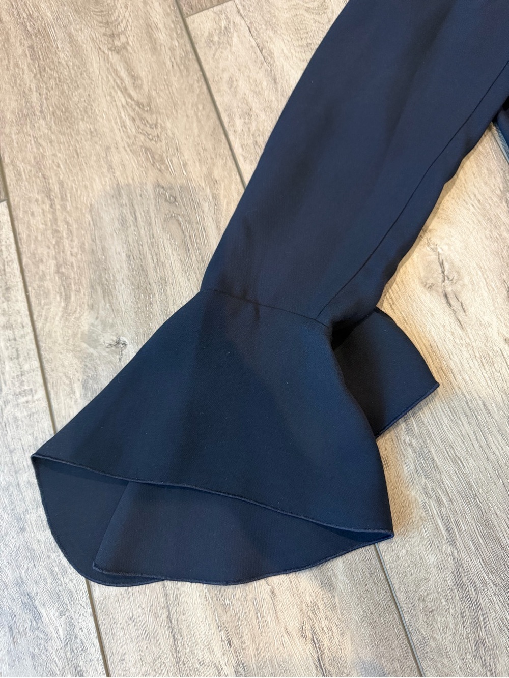 Lafayette 148 New York Classic Navy Hidden Button Blouse with Ruffle Sleeve - Picture 8 of 9